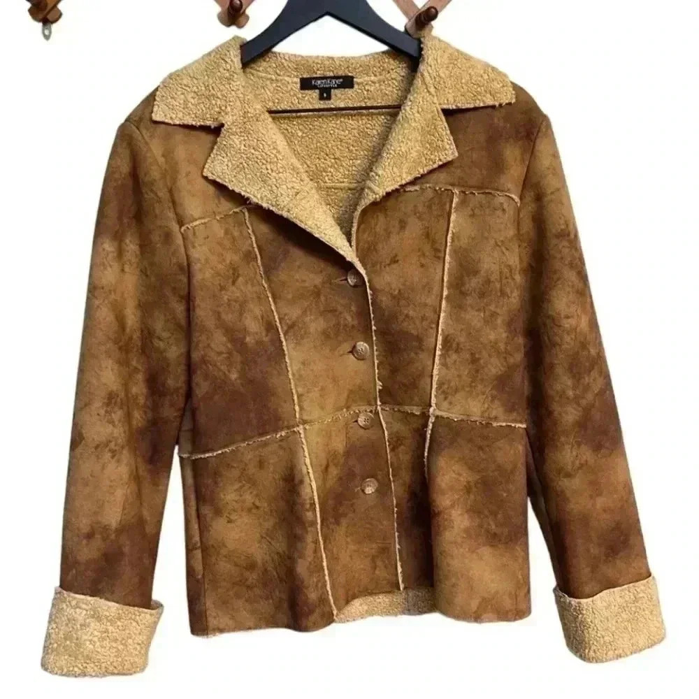 Karen Kane Faux Suede Shearling Button Up Jacket Size M